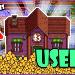 "Make This Useful" Community center on top of a pile of gold, with garden pots in the background